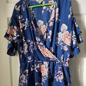 Krazy Kat Blue Dress with Pink and White Floral Design